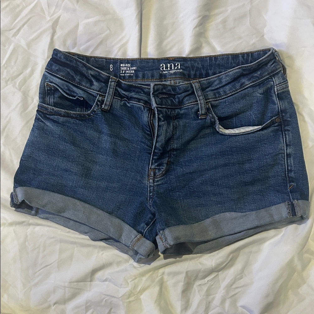 a.n.a Dark Blue High-Rise Rolled Hem Jean Shorts